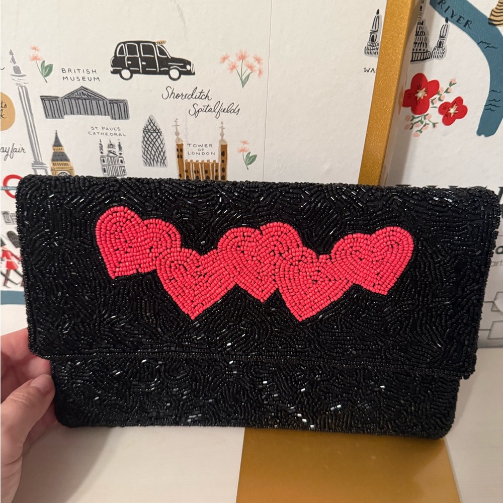 Black and Red Heart‎ Beaded Clutch